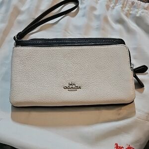 Coach Black and White Leather Wristlet